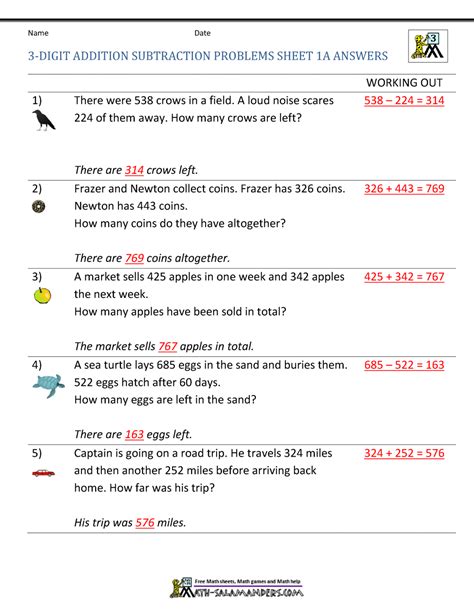three digit word problems addition and subtraction|3rd Grade Addition and Subtraction Word Problems .